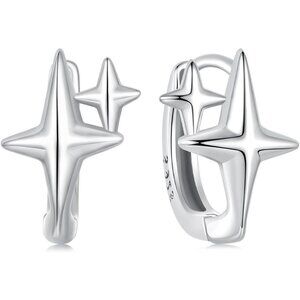 925 Sterling Silver Classic Starlight Hoop Earrings Double Stars Hypoallergenic